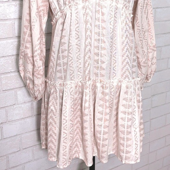 Blush Shimmery Boho Babydoll Mini Dress Small Festival Fairy Coquette Peasant - Picture 2 of 13